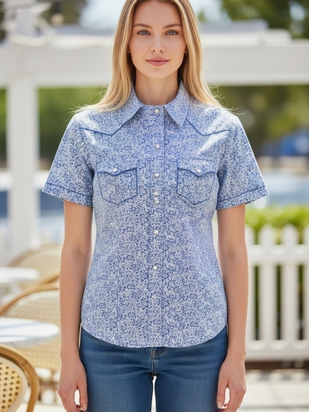 Roper Light Blue Paisley Short-Sleeve Button-Down Shirt